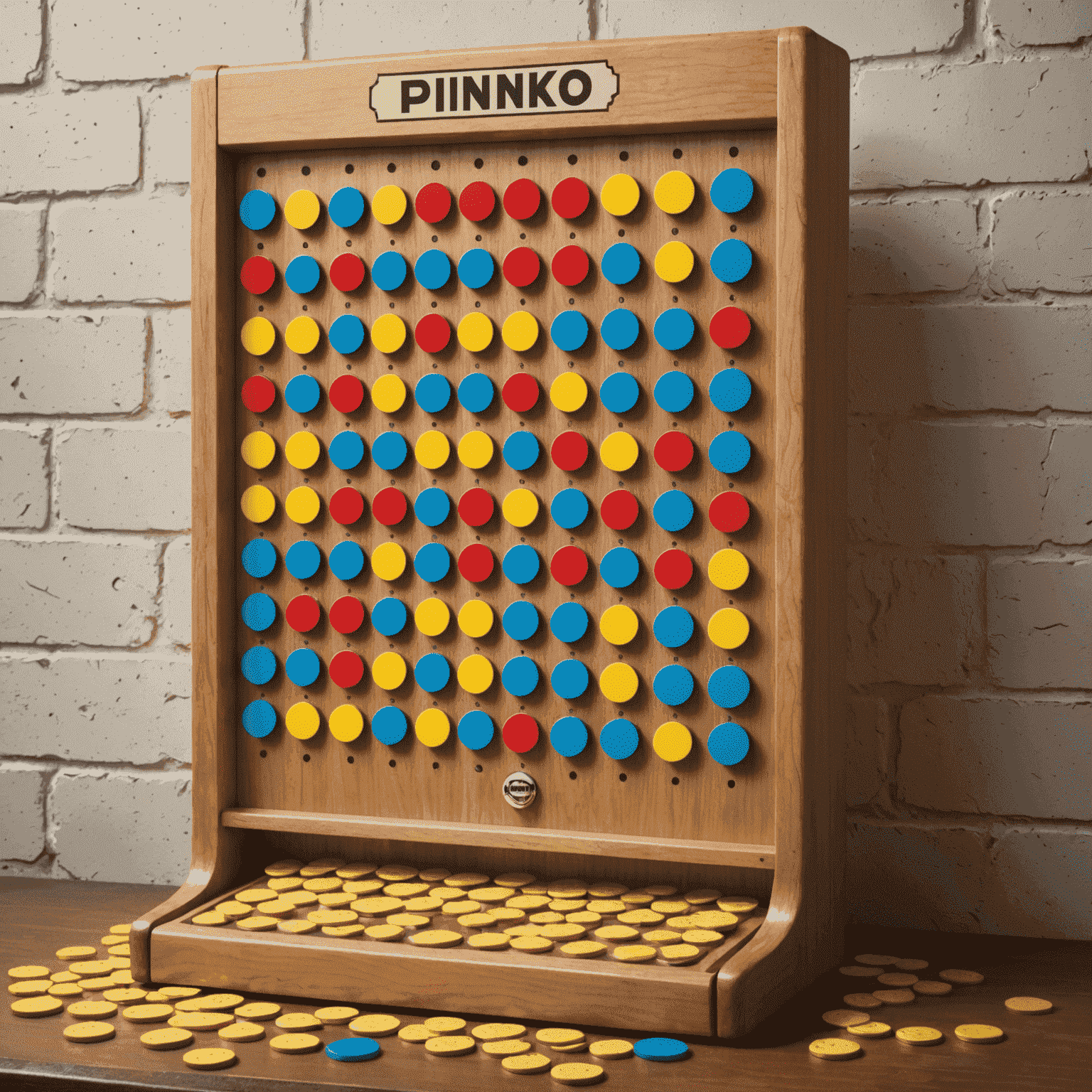 A vintage-style illustration of a classic Plinko board with cascading chips, evoking nostalgia and excitement