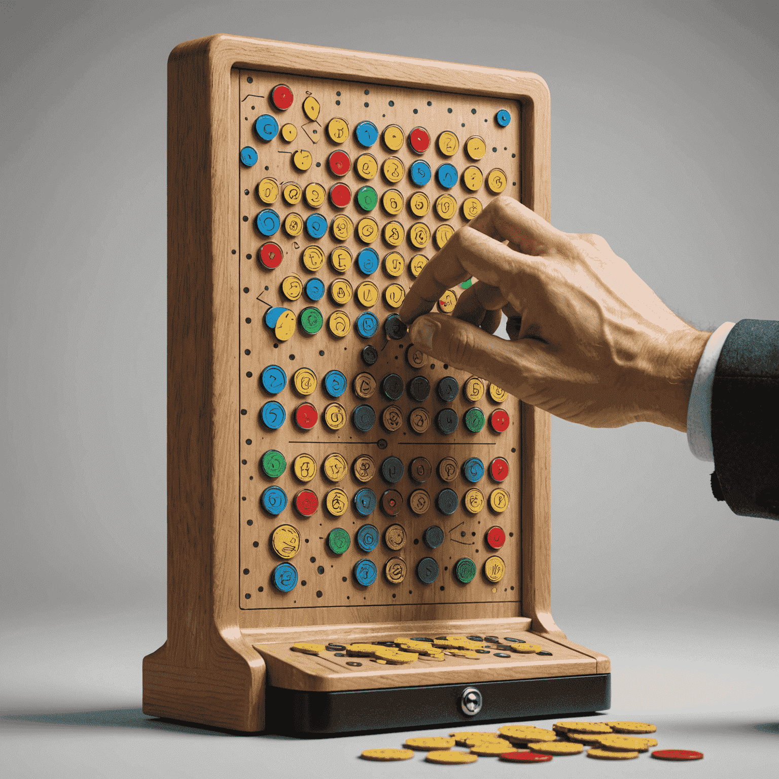 A hand dropping a Plinko chip with multiple possible paths highlighted