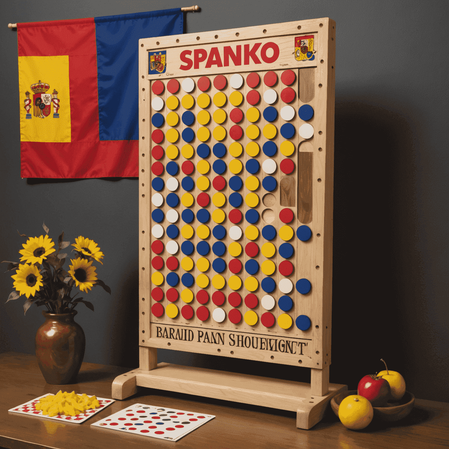 A Spanish-themed Plinko board with elements of Spanish culture and flag colors